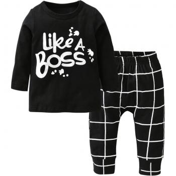 Baby Kleidung Set 2Stck Langarm T-Shirt Wie ein Chef + Gemütliche Karohosen für Neugeborene