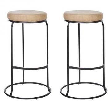 Milroy Beige Faux Leather Bar Stool Set of 2 with Black Steel Legs