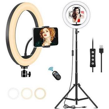 Stativ‑Ringlicht 10 Zoll LED Handy Tiktok – 3 Farben, 10 Helligkeitseinstellungen, Fernbedienung