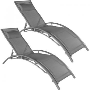 Set di 2 Lettini Prendisole Grigi con Cuscino