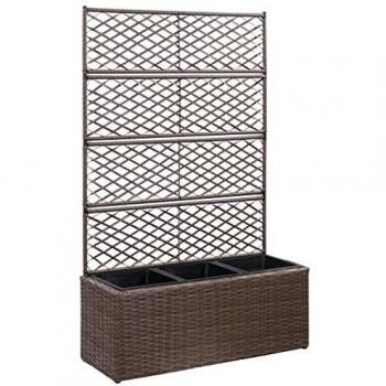 Trellis Raised Garden Bed with 3 Pots 83x30x130 cm Poly Rattan Brown