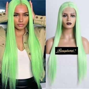 Peluca de Encaje Verde Lacio de Seda para Cosplay