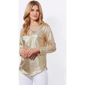 Damen‑Longshirt Größe 50 in Gold, Rundhals, Langarm – 95 % Baumwolle / 5 % Elasthan