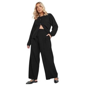 Yours Curve – Schwarze Hose mit Plissierung und weitem Bein