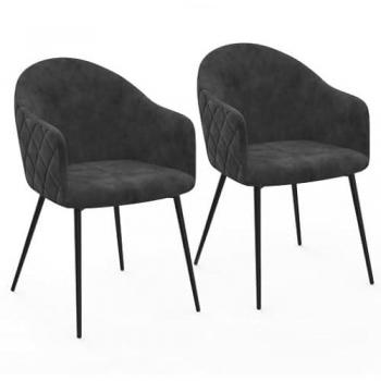 Ensemble de deux chaises de salle à manger en velours MOLY, couleur gris foncé