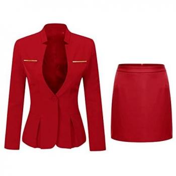 Red Women’s Office Suit: One‑Button Blazer with Pants – M