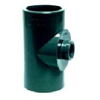 Mega Group 63 mm PVC-U T‑Stück 90°, Innengewinde, 10 bar, Grau
