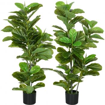 Dúo de Árboles Ficus Artificiales, 110x15cm, 90 hojas, maceta verde incluida