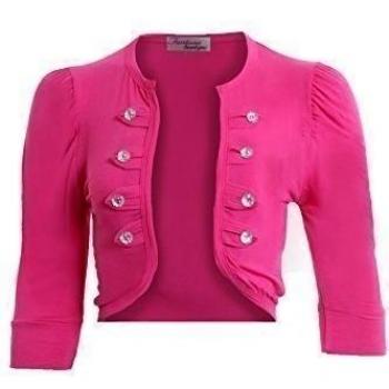 Cardigan bolero estilo militar para mujer 4 botones 3/4 manga rosa fucsia S/M