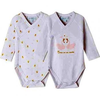 Amomí Bodies para Bebé, 2 unidades, Manga Larga, 1 Mes, 100% Algodón, Estampado Blanco Crudo