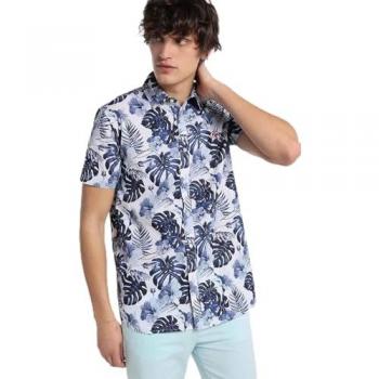 Six Valves Camicia a Maniche Corte Stampa Tropical Water Blu
