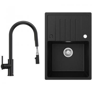 Robinet extractible de cuisine en acier inoxydable noir