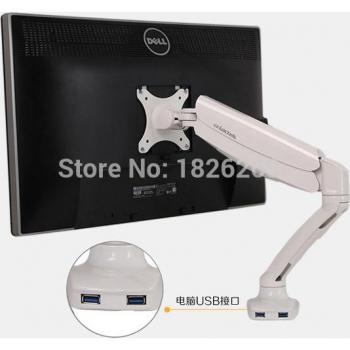 White Desktop Monitor Mount Arm with Gas Spring for 10-27 LCD/LED, 2 USB Ports, 2-6.5kg Load D5
