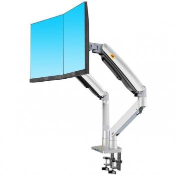 Soporte de Monitor Doble NB F195A, Material de Aluminio, Compatible con Pantallas de 22-32 Pulgadas, Brazo de Gas, Movimiento Completo, 2 Puertos USB