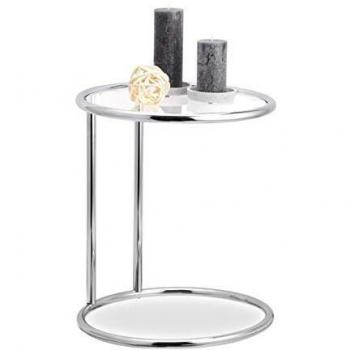 Tavolino Decorativo Rotondo in Metallo e Vetro, Design Moderno, Argento, 53 x 45 cm