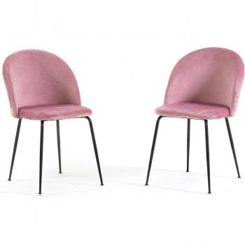 Pareja de Sillas Sara de Terciopelo Rosa con Estructura Gris