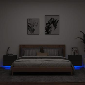 Wall-mounted Cabinets for Bedside with LED Lights, 2 pcs, Black, Vidaxl