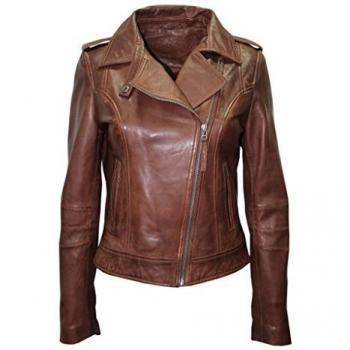 Infinity Chestnut Leather Women's Biker Jacket – Reynosa, 14 UK