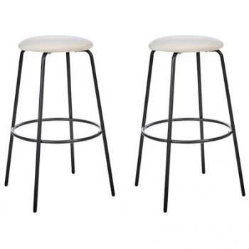 Lot de 2 Tabourets de Bar avec Repose-Pieds Chaise d'Ilot de Cuisine en Velours Blanc Cassé Morton