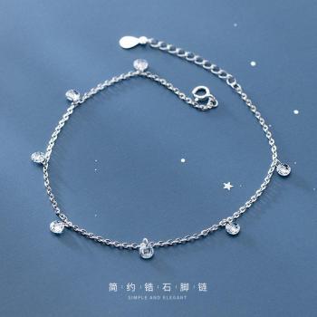 Sterling Silver 925 Zircon Crystal Dangle Ankle Bracelet