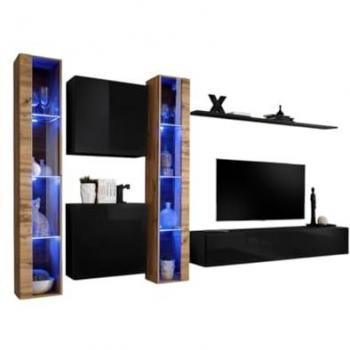 Mobile da Soggiorno Parete Switch XVI Design – Colore Nero Lucido & Rovere Wotan
