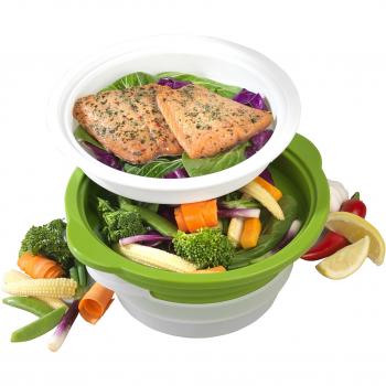 Healthy Steam Pro: Duo-Bowl Carbon Steel Microwave Steamer