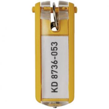 Geel sleutellabel met ring