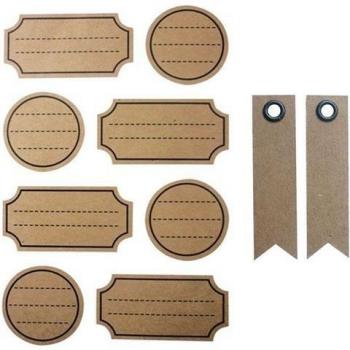 Confezione di 32 Adesivi in Carta da Pane Rigato e 20 Etichette Kraft Decorative con Gagliardetto