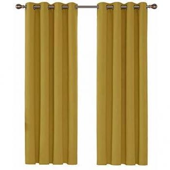 Deconovo Dual‑Layer Mustard Blackout Curtain Set – 52”x72”, Living Room, 2 Pieces