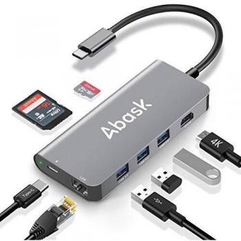 Hub USB‑C ABASK 8‑in‑1: HDMI 4K, Porta Ethernet, USB 3.0, Lettore SD/TF, 100W PD