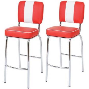 Akita 2‑Set Barhocker – Retro‑Stil, robustes Design, Kunstleder in Rot–Weiß