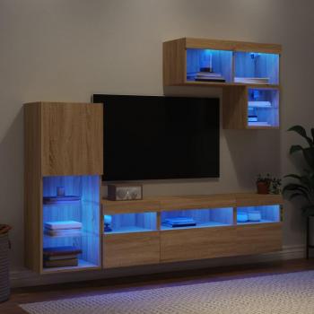 Sonoma Oak Engineered Wood 6 Piece TV Wall Units with LED