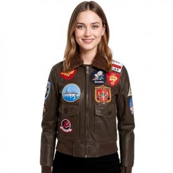 Infinity Leather Women’s Kimberley Brown Bomber – A2 Top Gun, Size 20