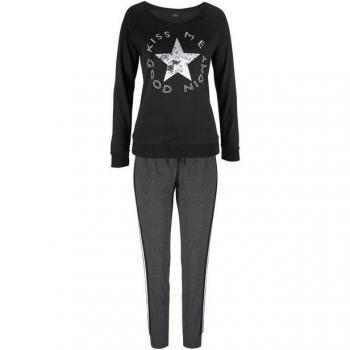 Buffalo Damen‑Pyjama in Schwarz‑Anthrazit – 2‑teiliges Homewear‑Set – Gr. 32/34