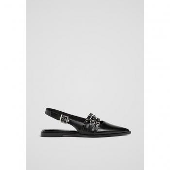 Stradivarius Black Flat Strappy Buckle Shoes Size 10