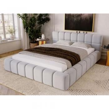 Lit design Alicante 140x200 tissu velours gris