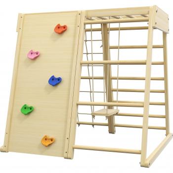 Jouet d’escalade HOMCOM 5 en 1 – bois naturel, dimensions 120x105x120 cm