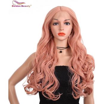 Adjustable Rose Gold Long Wave Synthetic Lace Front Wig