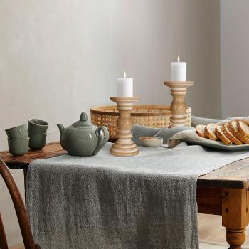 Topfurnishing Set of 2 Rustic Antique Carved Wooden Pillar Church Candle Holder, Beige, Medium 19cm
