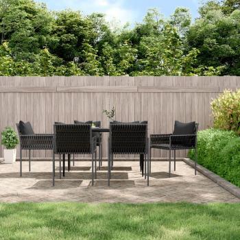 Black Poly Rattan Garden Chairs with Cushions Set of 6 54x61x83 cm