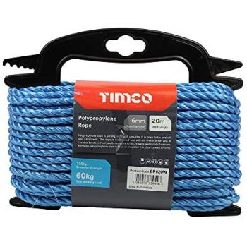 Timco 6mm Blue Polypropylene Rope Winder, 20m Length (One Pack)