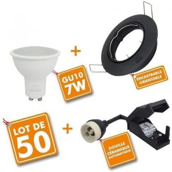 Encastre 50 spots LED noir 7W, couleur 4000K