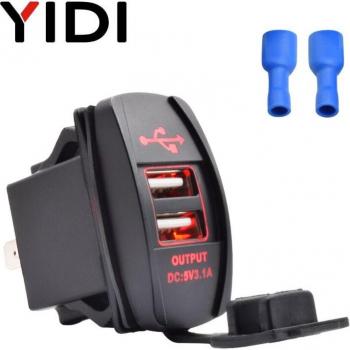 Cargador de Doble Puerto USB para Coche, Adaptador Resistente al Agua, 3.1A, 12V/24V, para iPhone
