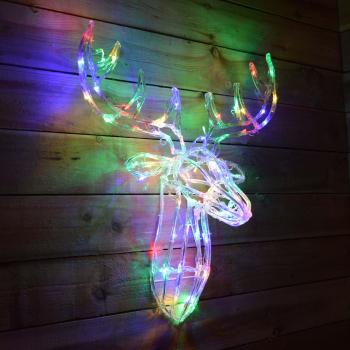 3D Acrylic Stags Head Christmas Tree Topper with Multi-Coloured Lights