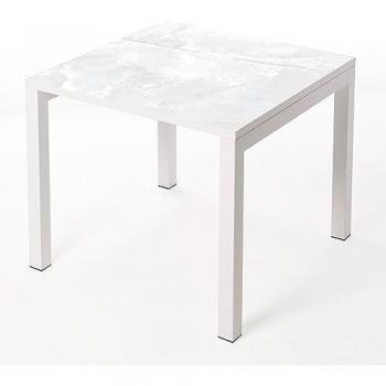 Tavolo Calacata 75x75x75cm, Superficie Ceramica e Struttura in Acciaio