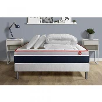 Pack literie 200x200 VITAL SOFT Mémoire de forme + sommier kit blanc + 2 oreillers + couette
