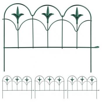 4-Piece Decorative Metal Garden Fence Kit, Height 28 cm x Width 38.5 cm, Green Flower Edger