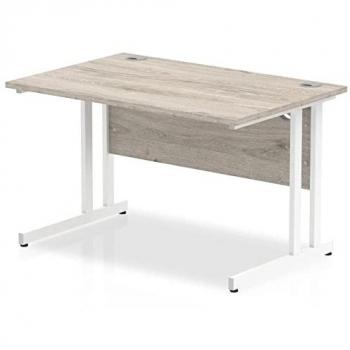 Dynamic Impulse 1200/800 Rectangle White Cantilever Leg Desk Grey Oak