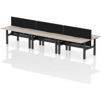 Air 1600 x 800mm Height Adjustable 6 Person Bench Desk Grey Oak Top with Scallop