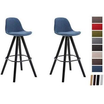 CLP 2er Set Barhocker Franklin, Stoffbezug in Blau, Holzgestell schwarz